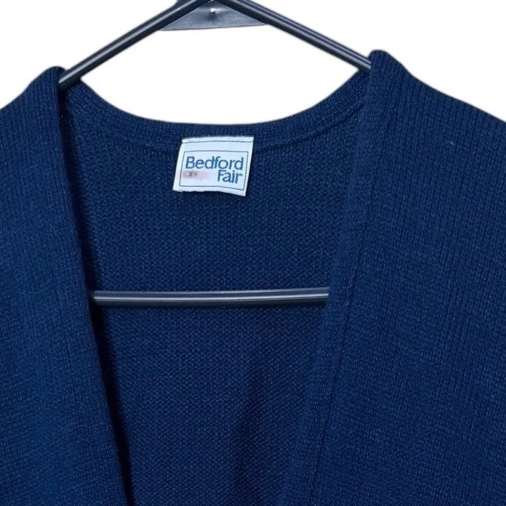 Bedford Fair Vintage Navy Blue Knit Sweater Vest V-Neck Sleeveless M